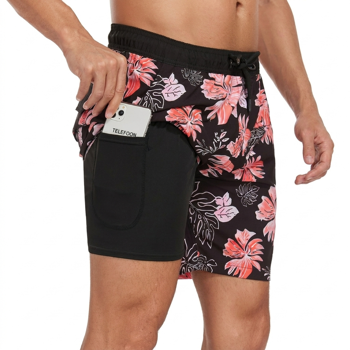 Heren zwembroek met levendige tropische flamingo print. Stijlvol, comfortabel en perfect voor de zomer.