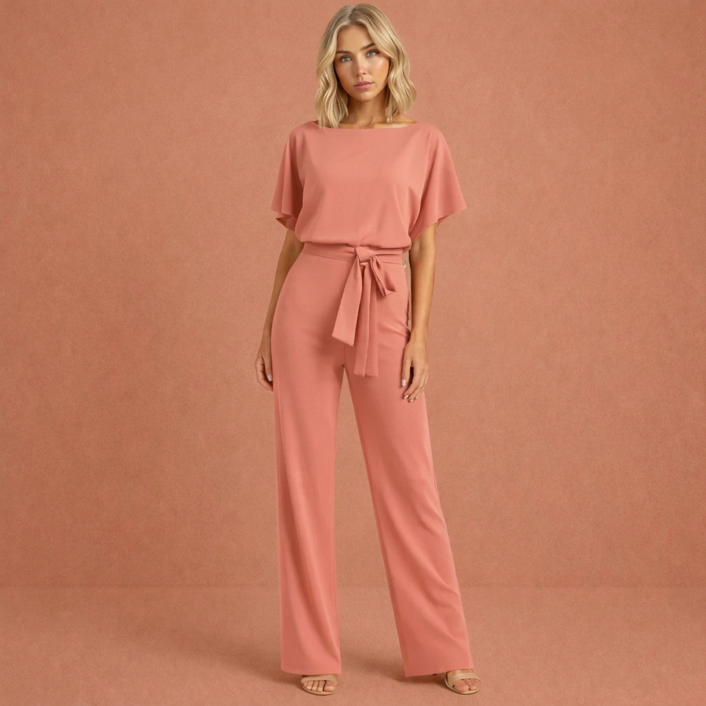 Chique tweedelige set voor dames met ceintuur, bestaande uit bijpassende top en broek, voor een complete elegante look.
