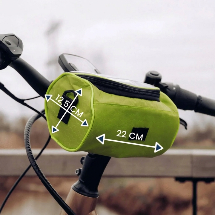 Fietstas met gevoelig touchscreen voor mobiele telefoons, ideaal om routes te volgen en berichten te checken tijdens de rit.