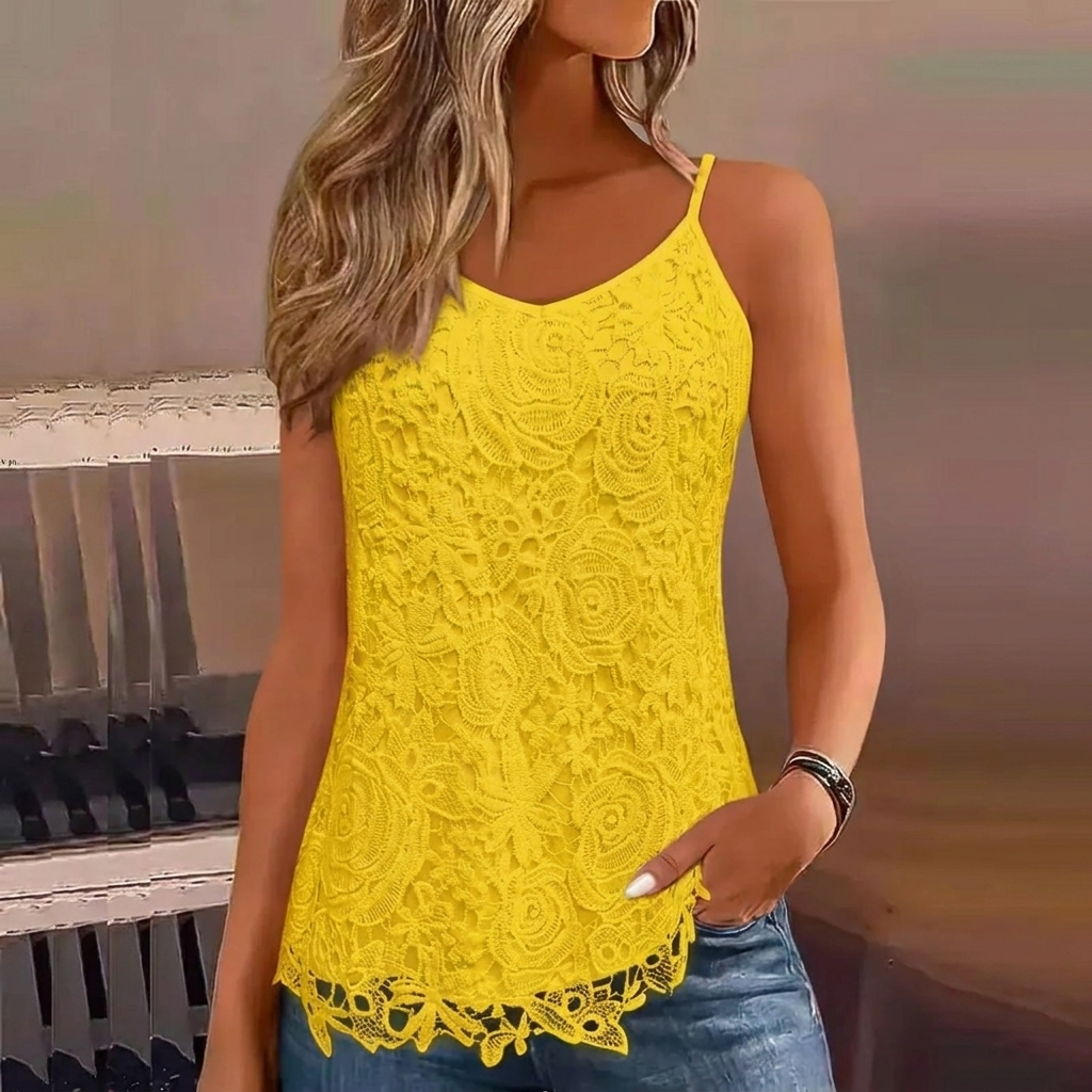 Elegante dames tanktop met diepe V-hals; een chique en comfortabele basistop, ideaal voor zomerse dagen.