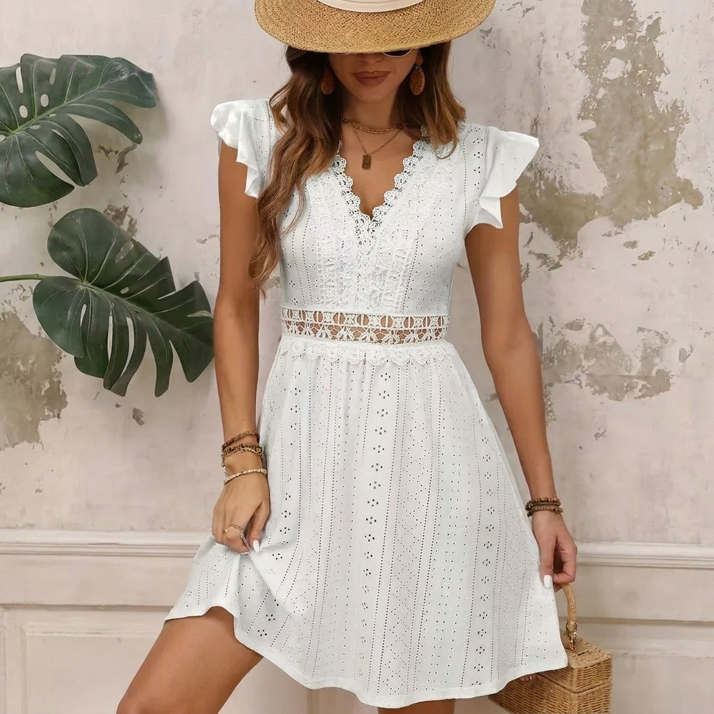 Prachtige A-lijn damesjurk met delicate kanten details. Elegant en comfortabel voor casual zomeroutfits.