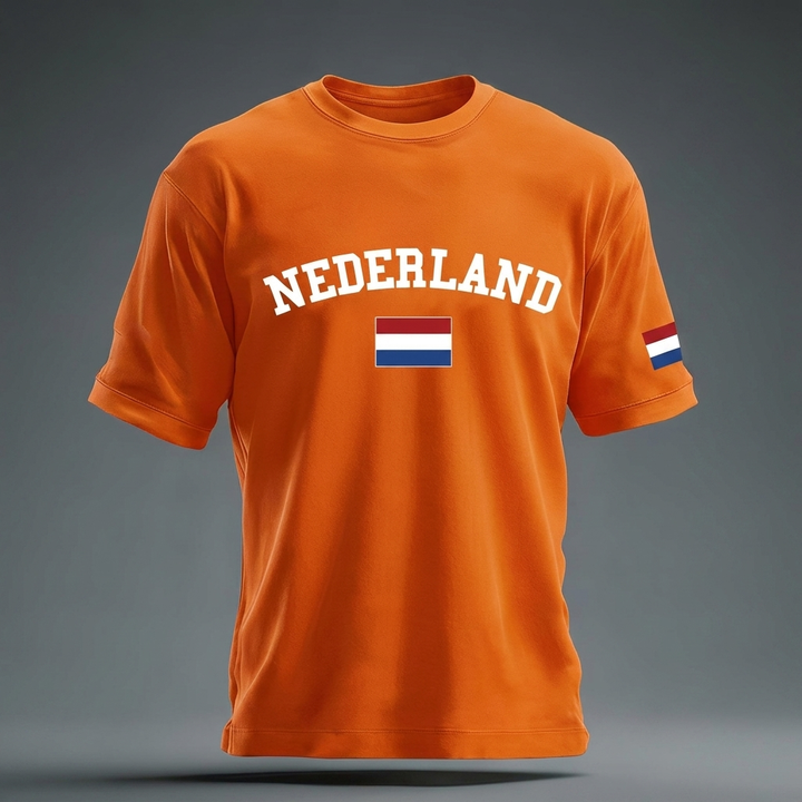 Unisex oranje fan T-shirt, ideaal voor Koningsdag, sportevenementen of casual zomerkleding. Losvallend & comfortabel.