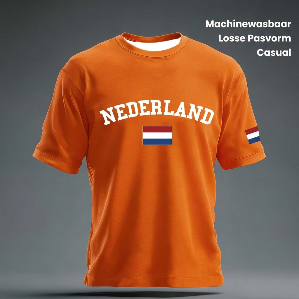 Comfortabel unisex oranje T-shirt, perfect voor feestkleding, Koningsdag of als casual streetwear. Trendy fan shirt.
