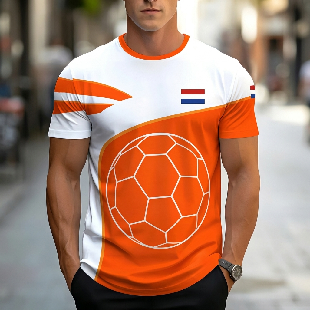 WK 2026 Oranje voetbal T-shirt voor heren, casual fanwear. Toon je trots in dit sportshirt.