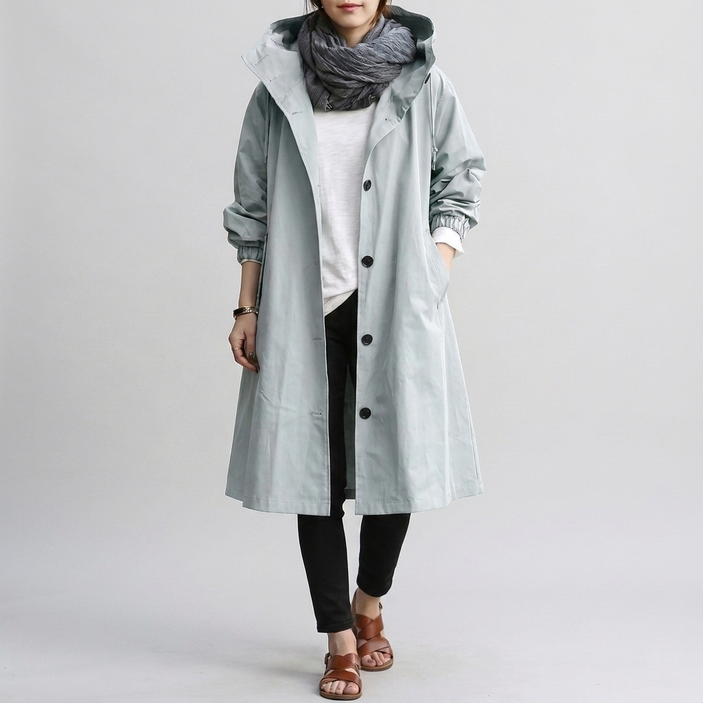 Dames waterdichte regenjas, oversized model. Essentiële buitenkleding voor natte dagen.