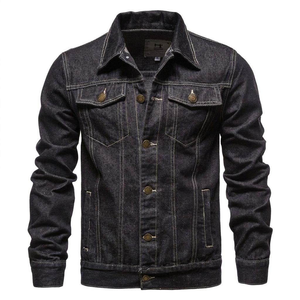 Comfortabele heren denim jas in zwart of klassiek blauw, veelzijdige bovenkleding voor elke dag.