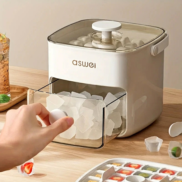 Handige set met ijsblokjesvorm en compacte opbergbak voor ijsblokjes, ideaal voor elke moderne keuken.