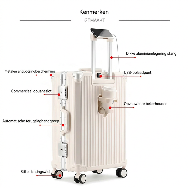 Krasvrije aluminium koffer WC2026, super stevig voor handbagage of ruimbagage. Lichtgewicht & duurzaam.