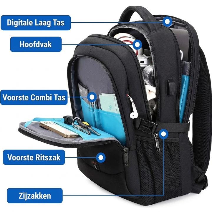 Unisex waterdichte rugzak (WC2026) met speciaal laptopvak, perfect als dagelijkse tas voor werk, school of reizen.
