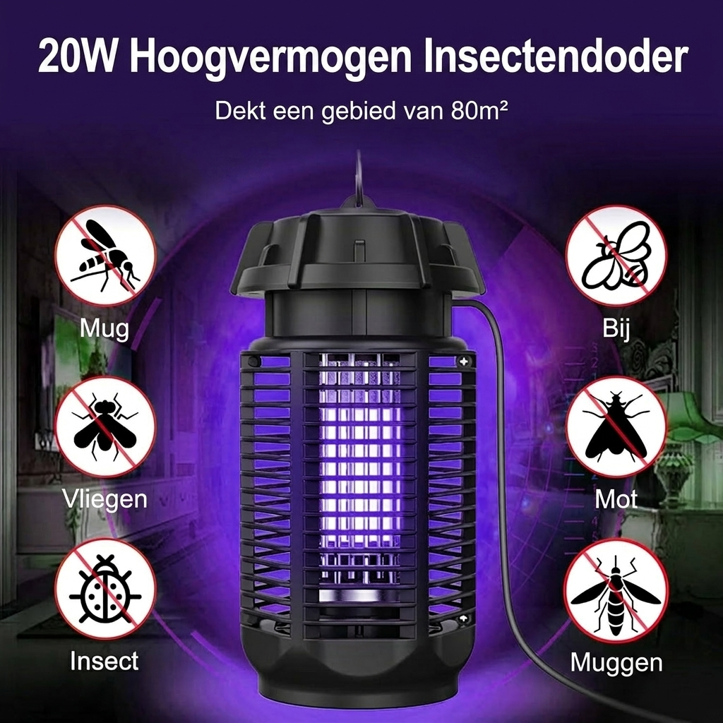 Muggenvanger WC2026 met krachtige UV-lamp trekt vliegende insecten aan voor effectieve bestrijding.