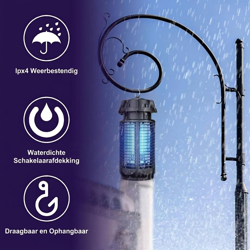 Compacte elektrische insectenverdelger WC2026 met UV-lamp, stil en effectief tegen muggen, voor thuis of terras.