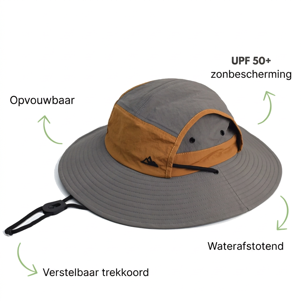 Beschermende unisex zonnehoed, perfect voor lange wandelingen en kamperen onder de zon, met UV-filters.
