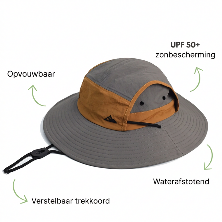 Beschermende unisex zonnehoed, perfect voor lange wandelingen en kamperen onder de zon, met UV-filters.