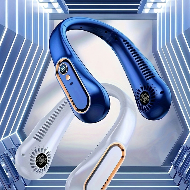 Handsfree draagbare nekventilator met 360° koeling, perfect voor reizen, sport & zomer.