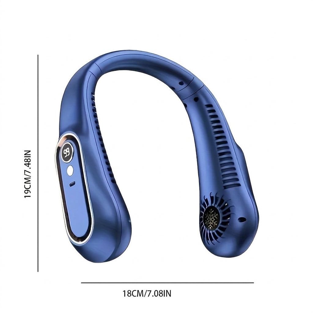 Stijlvolle draadloze nekventilator met 360 graden koeling. Handsfree gadget voor sport, reizen of op kantoor.