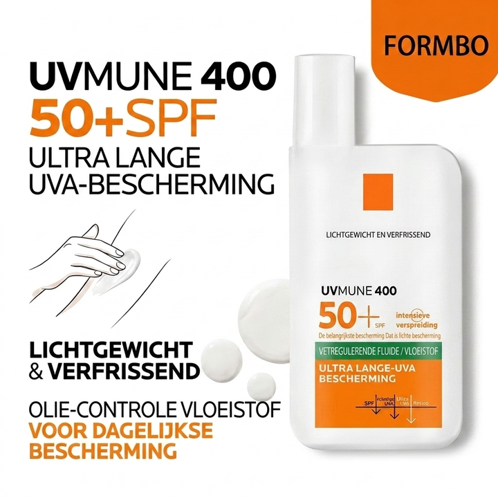 Fles Lichtgewicht Zonnebrandcrème SPF 50+ voor maximale bescherming tegen de zon.