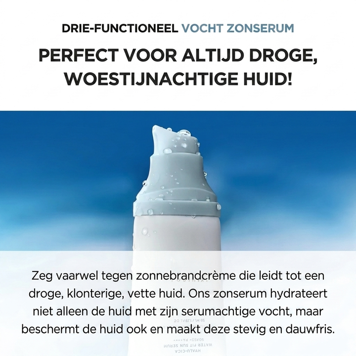 Gezichtszonnebrand met Centella voor complete UV-bescherming, hydratatie en kalmering van de huid.