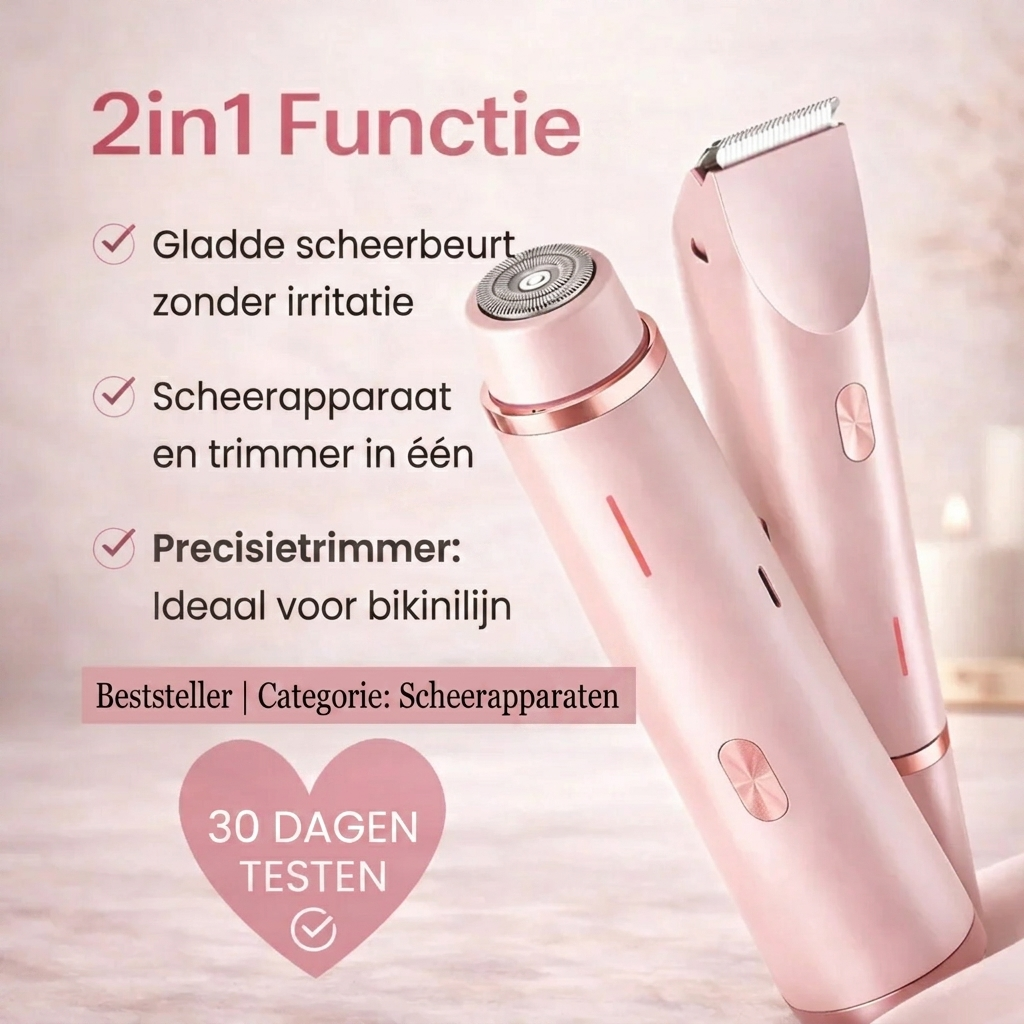 Waterdichte dames intieme trimmer met USB-C. Elektrisch apparaat voor gevoelige huid, roze.
