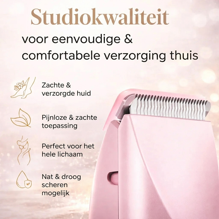 Dames lichaamsverzorging: intieme trimmer voor zachte ontharing gevoelige huid. Elektrisch, waterdicht.