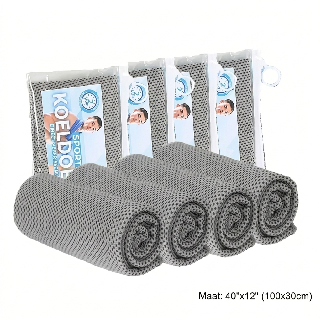 Complete set van 4 unisex koelhanddoeken van microvezel; essentiële verkoeling voor sport, outdoor en zomerse hitte.