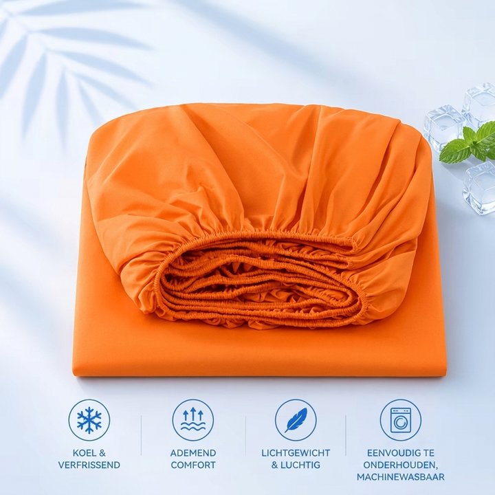 Wit verkoelend hoeslaken dat je matras beschermt en een frisse, koele slaap garandeert. Ideaal beddengoed.