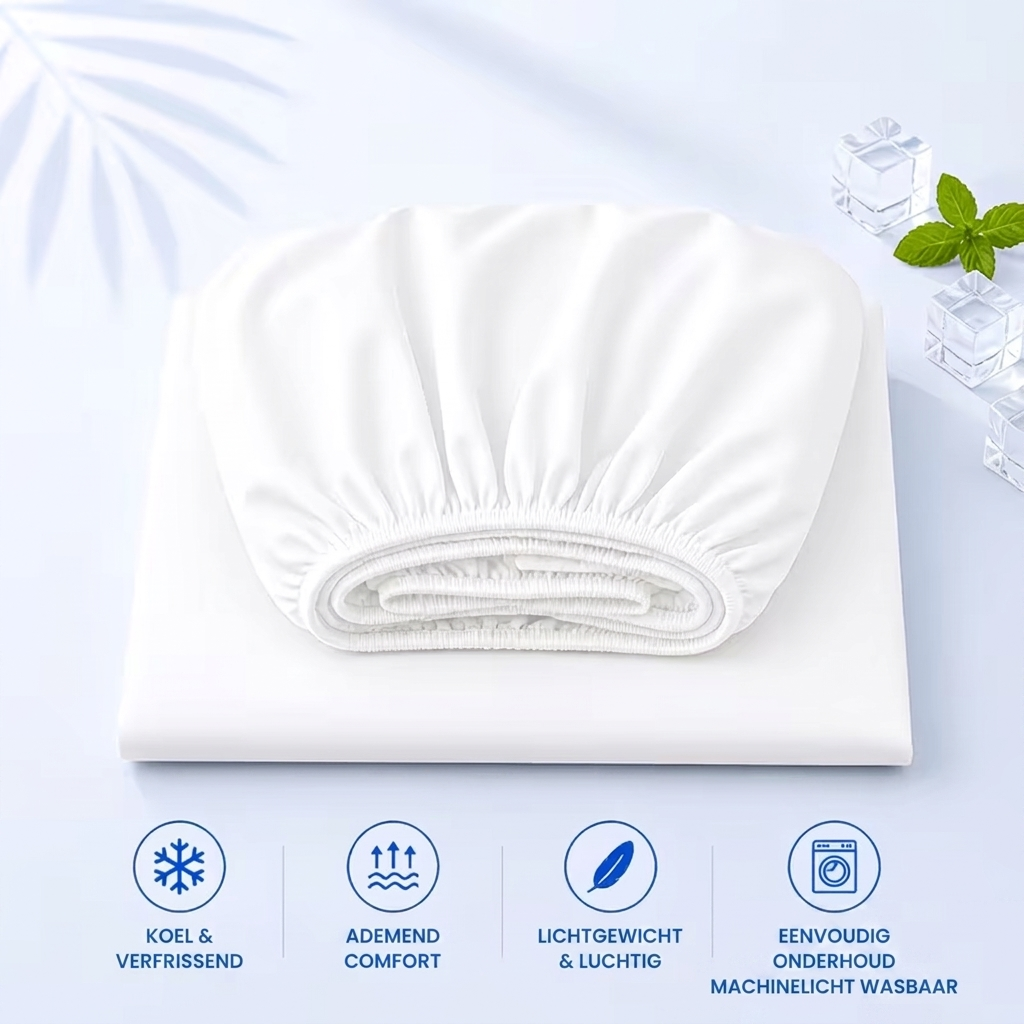Verkoelend hoeslaken voor een fris en comfortabel bed. Ideaal voor warme zomernachten en optimaal slaapcomfort.