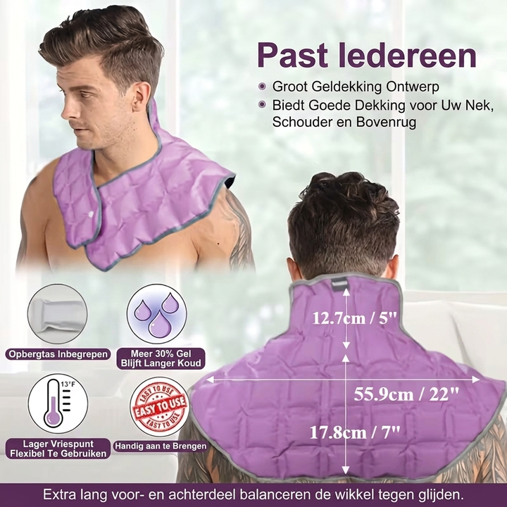 Gel therapie wrap, unisex, voor nek en schouders. Directe verkoeling en spierpijnverlichting tijdens hittegolf.
