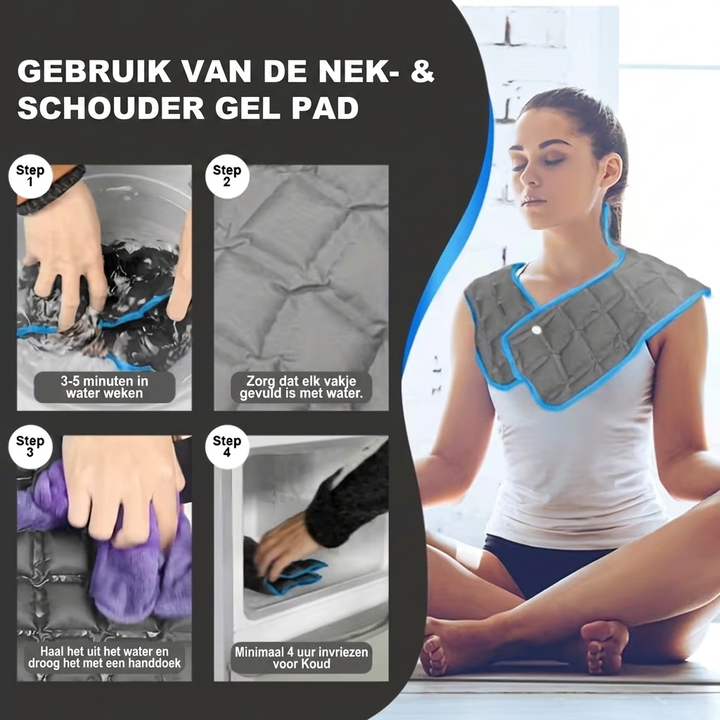 Herbruikbare verkoelende gelwrap in zwart voor nek- en schouderverlichting. Ideaal voor ontspanning en comfort.