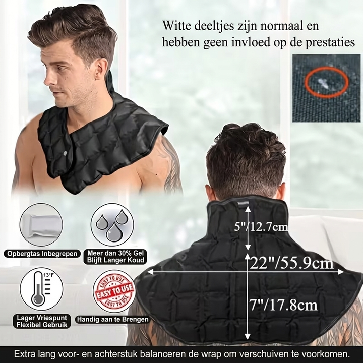 Unisex verkoelende gel wrap voor nek en schouders. Comfortabele oplossing tegen spierpijn en warmte, herbruikbaar.