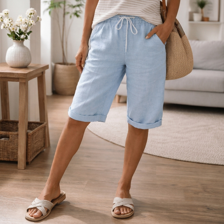 Casual dames bermuda shorts met elastische tailleband en verstelbaar trekkoord, perfecte knielengte voor de zomer.