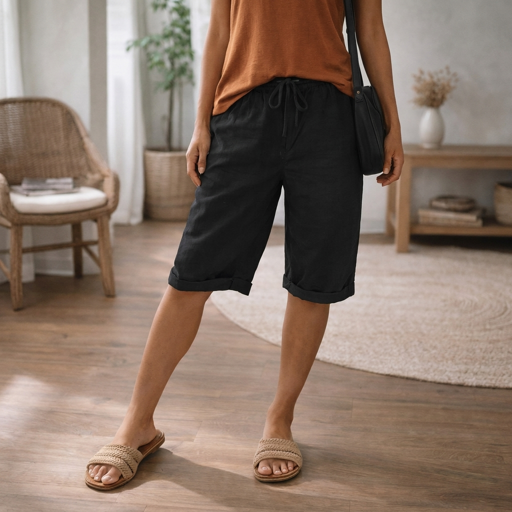 Lichtgewicht polyester dames shorts, comfortabele bermuda met trekkoord, ideaal voor warme zomerdagen.