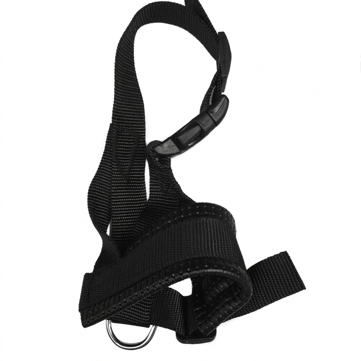 Duurzaam nylon hondenmondkapje met verstelbare banden voor comfort en veilige controle. Ideaal voor anti-blaf en hondentraining.