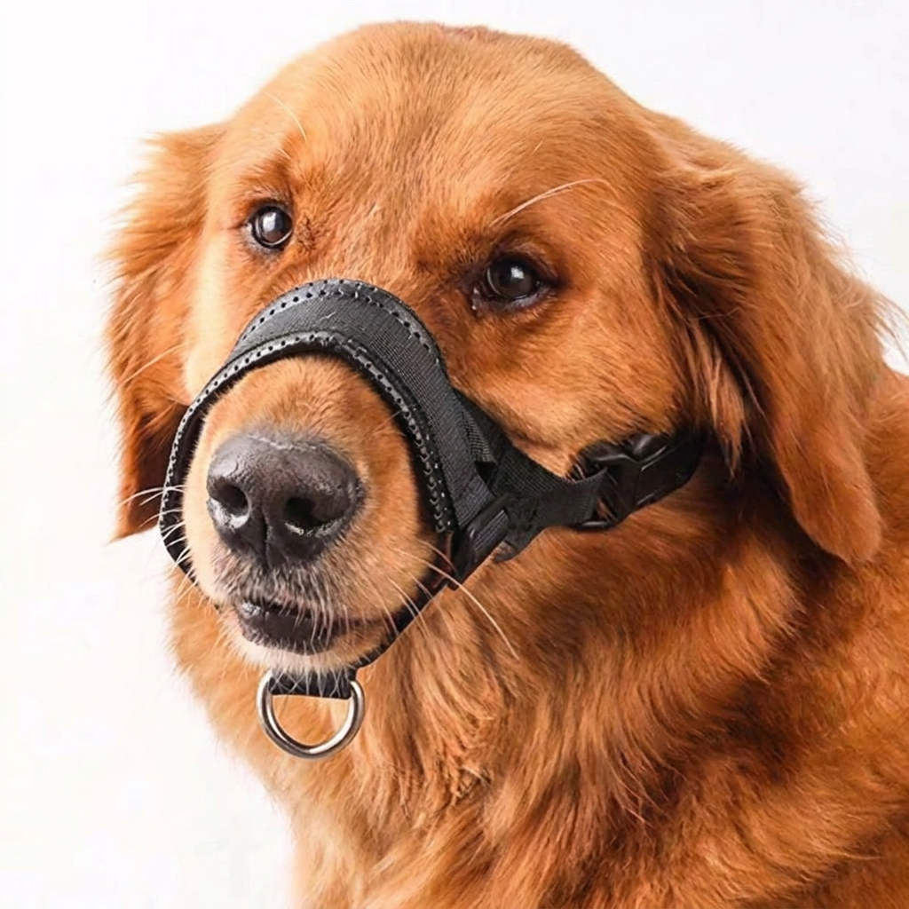 Zwart, verstelbaar nylon hondenmondkapje voor veilige controle & hondentraining. Ademend, anti-blaf, anti-bijt muilkorf.