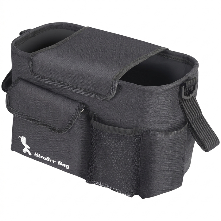 Universele kinderwagen opbergtas met meerdere vakken, ideaal voor baby essentials en luiers. Praktisch voor ouders.