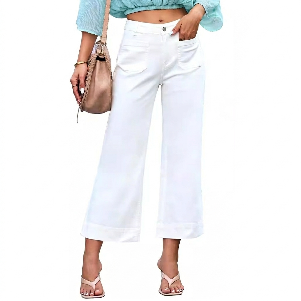 Casual dames jeans met hoge taille, rechte pijpen en enkel lengte. Biedt zowel stijl als comfort.