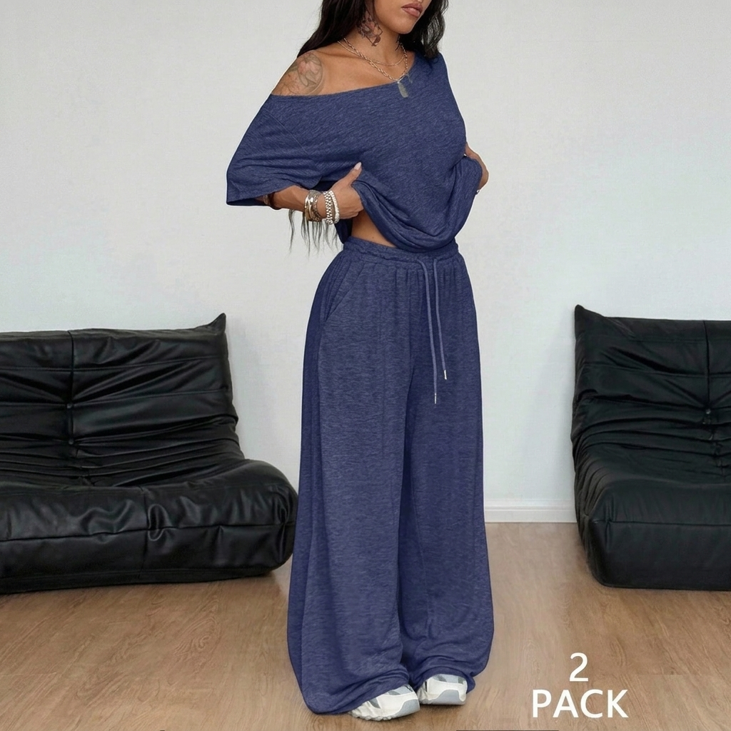 Comfortabel tweedelig dames huispak, ideaal als loungeset of relaxkleding voor ontspannen dagen thuis.
