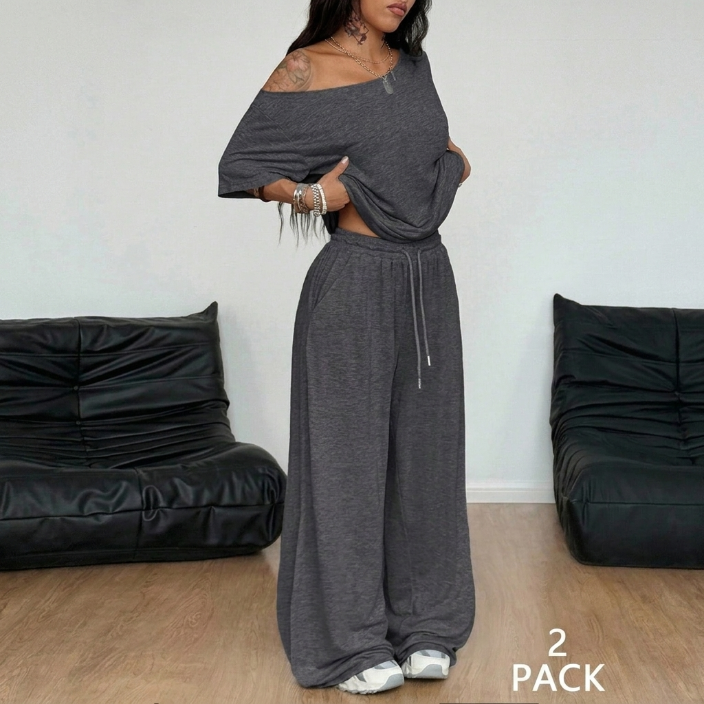 Super comfortabele tweedelige dames loungeset van zacht polyester, perfect als casual relaxkleding.