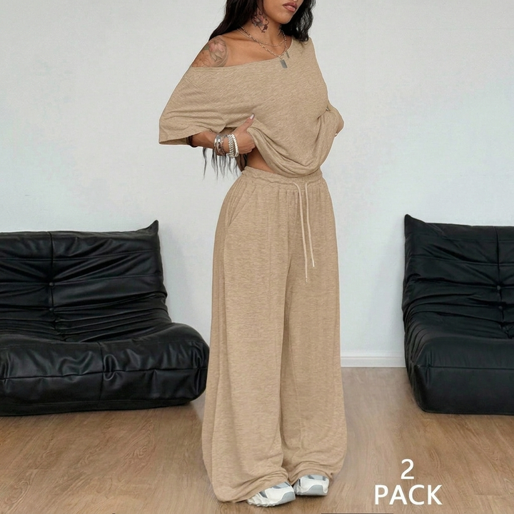 Stijlvolle tweedelige dames loungeset voor ultiem comfort, ideaal als huispak of zomerse relaxkleding.