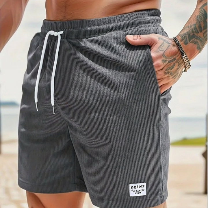 Zachte polyester corduroy heren shorts met trekkoord; comfortabel en trendy voor heren.