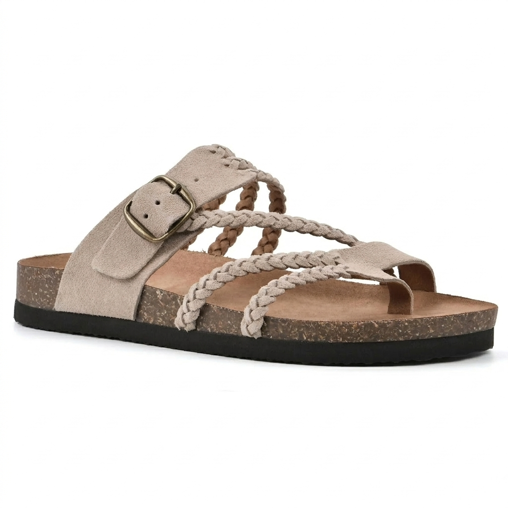 Dames platte sandalen met geweven bandjes, ideaal voor comfortabel casual dragen deze zomer.