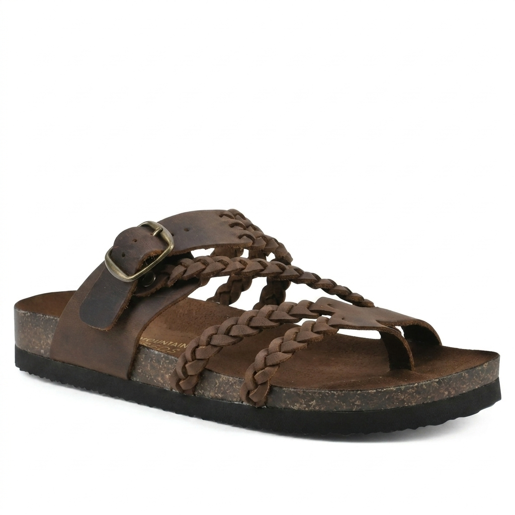 Casual slip-on dames sandalen, plat model met elegante geweven bandjes. Comfortabel en modieus.