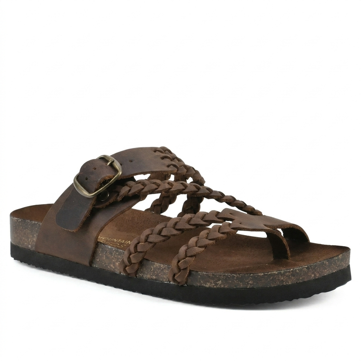 Casual slip-on dames sandalen, plat model met elegante geweven bandjes. Comfortabel en modieus.