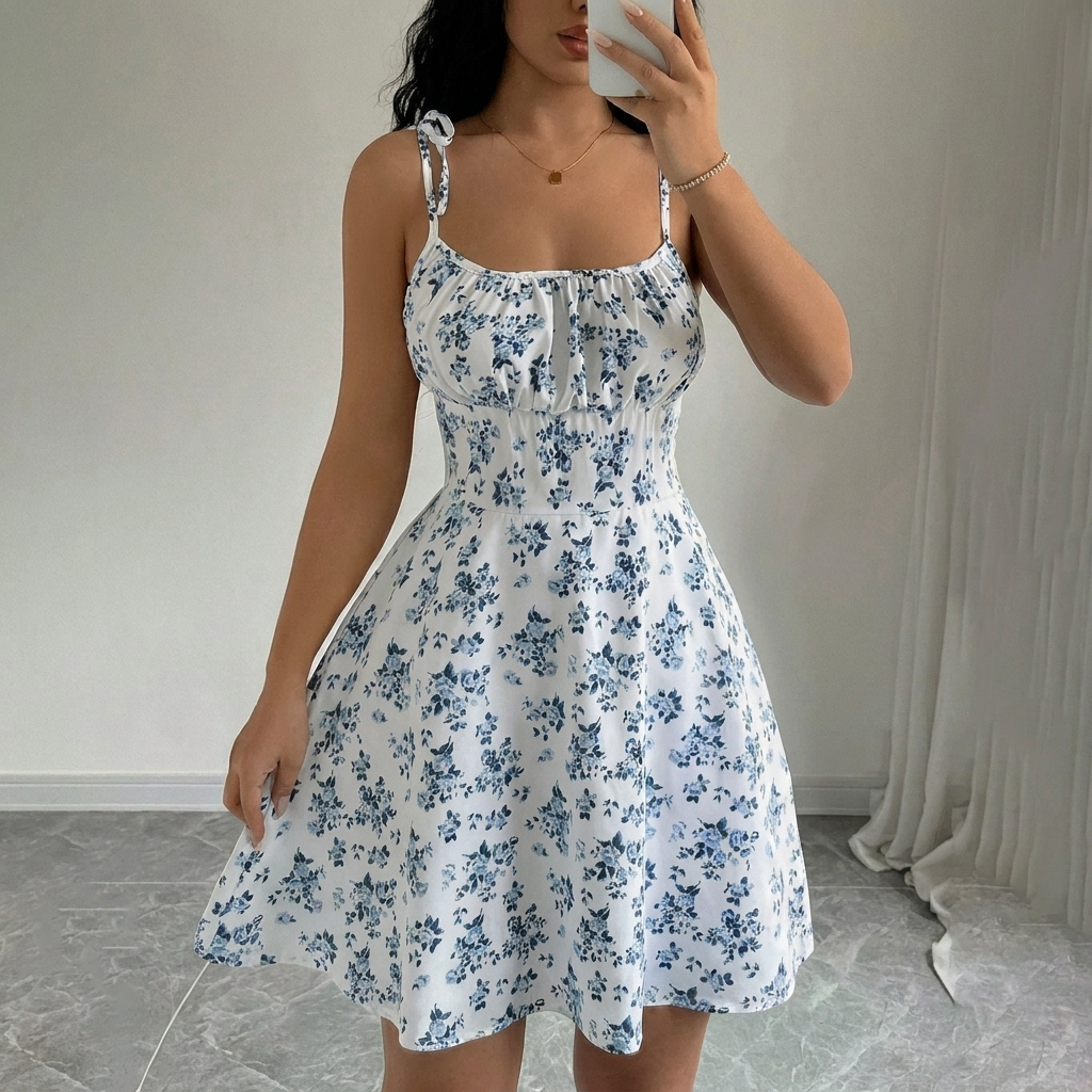 Casual dames A-lijn jurk met opvallende bloemenprint, een luchtige en elegante keuze voor de zomer en vakantie.