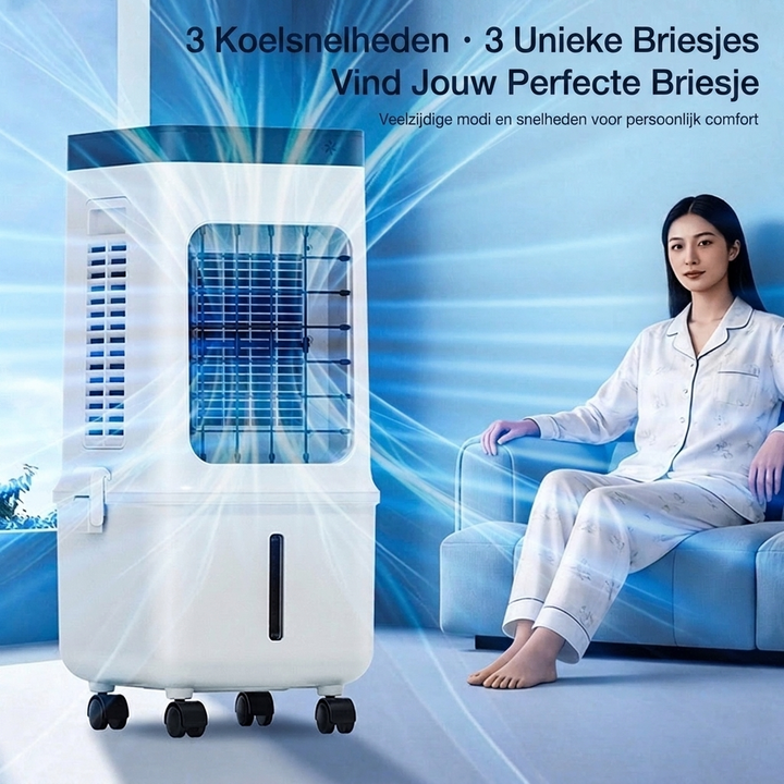 Energiezuinige mobiele luchtkoeler WC2026. Biedt effectieve verkoeling en verbetert het binnenklimaat stil en zuinig.