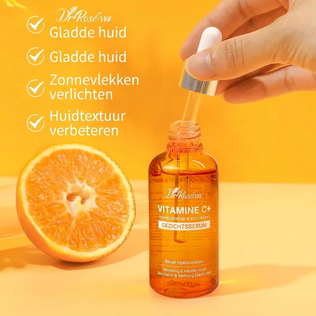 Hydraterend Vitamine C serum voor stralende huid. Gezichtsverzorging voor egale teint en anti-aging effect.