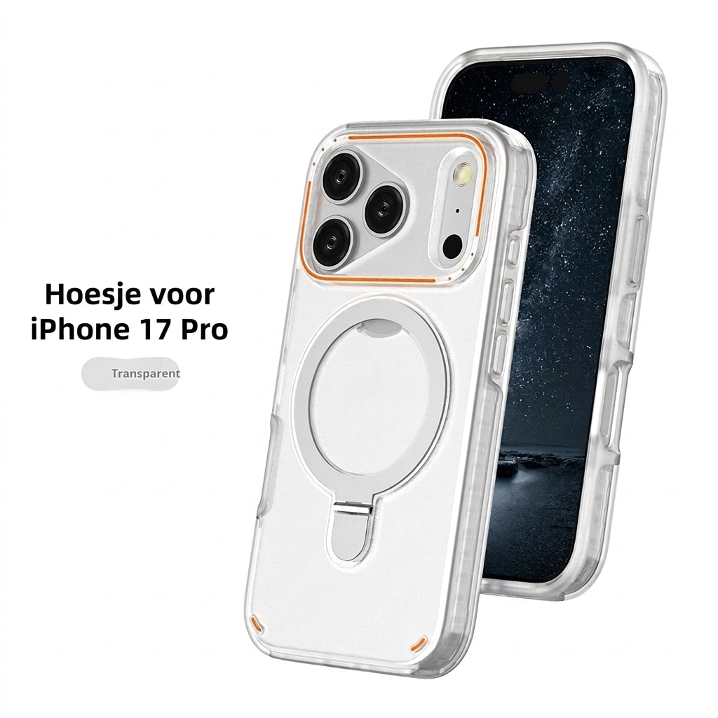 Universele magnetische telefoonhoes met draaistandaard, valbestendig en matzwart design.