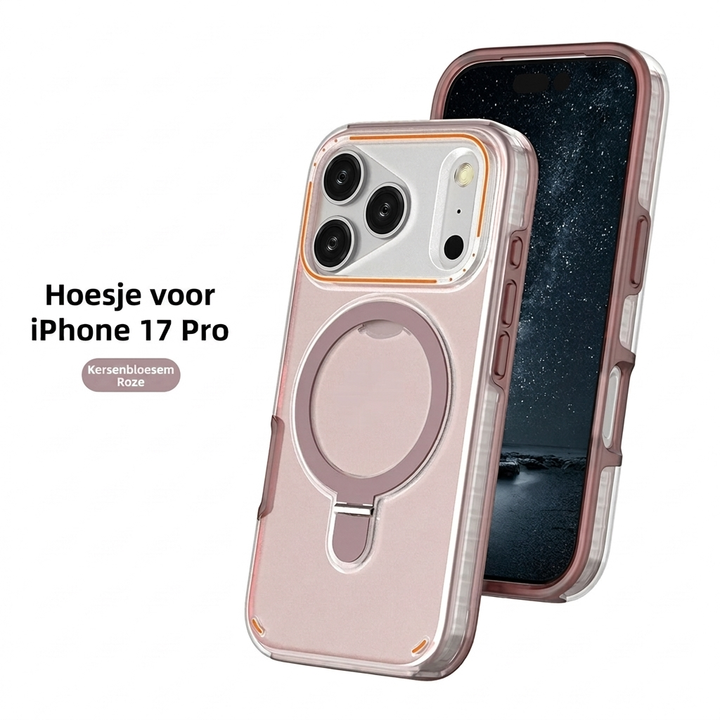 Universele telefoonhoesje met krachtige magneet en flexibele standaard, geschikt voor diverse smartphones.