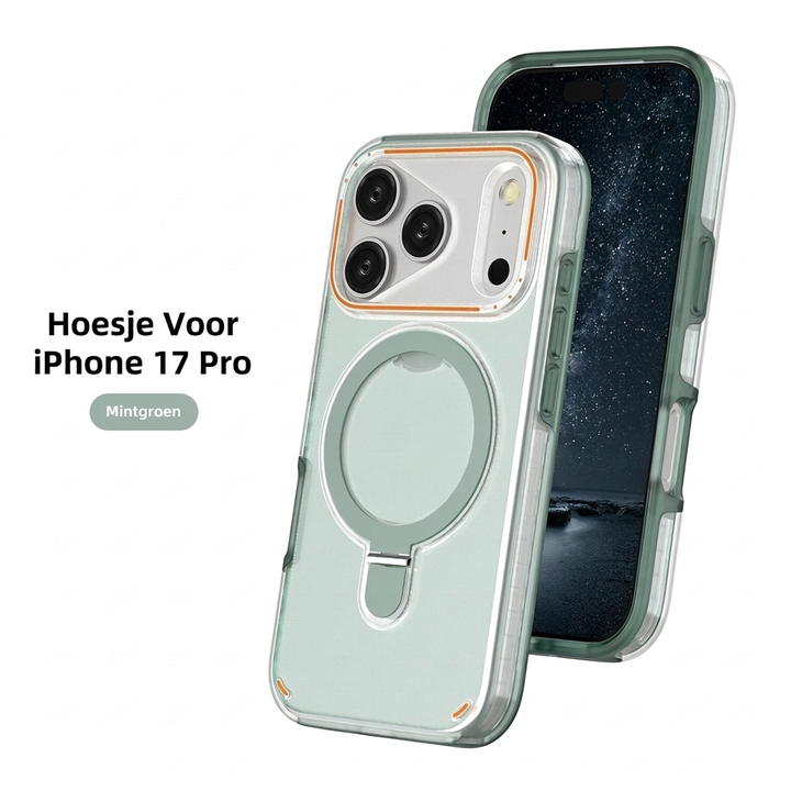 Matzwarte valbestendige telefoonhoes met magneet en draaistandaard, ideale bescherming voor je telefoon.