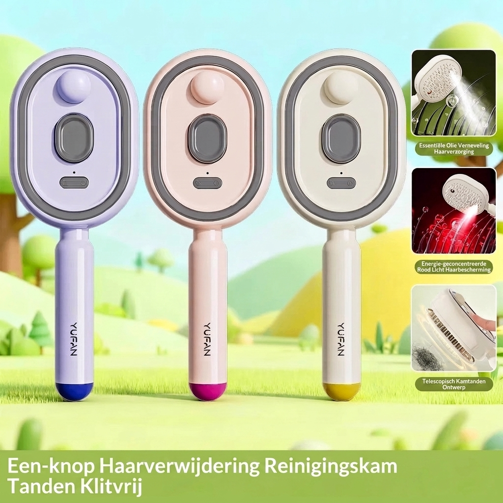 Offwhite elektrische massageborstel met haarolie sproeier voor hoofdhuidmassage en haarverzorging. Oplaadbaar.
