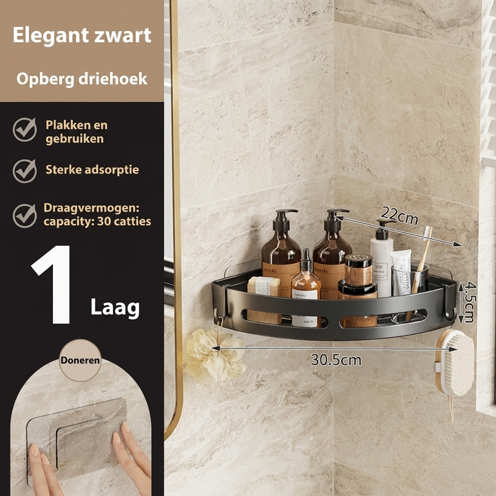 Compact badkamerrek met zuignappen. Kunststof douche-opberger voor hygiënische organisatie zonder boren.